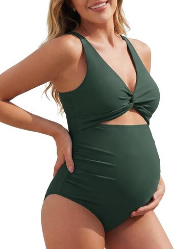 Summer Mae Twist-Front Cutout Maternity Swimsuit, One Piece Bathing Suit | Pregnancy Swimwear, Adjustable Straps, Side Ruching, Stretch Fabric, Removable Pads, Back Clasp, Babymoon, Pool and Beach in Saudi Arabia