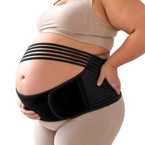 Plus Size Pregnancy Belly Band Extra Large Maternity Support Belt for Belly, Waist & Back Pain Relief Adjustable & Breathable Belly Band for 3XL/4XL Moms (Fits Waist 43"-59", Black) in Kuwait