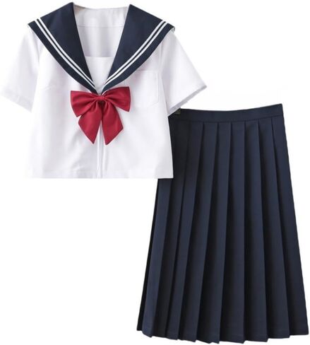 Japanese School Girls JK Uniform Short Sleeve Sailor Uniform Pleated Skirt Set Cosplay Outfit Costumes in Kuwait