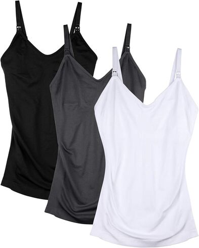 Womens Maternity Nursing Tank Cami for Breastfeeding with Adjustable Straps Color Black DGrey White Size M in Kuwait