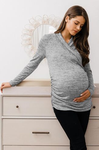 Women's Long Sleeve Maternity Sweater Top (Heather Grey, Small) in Kuwait