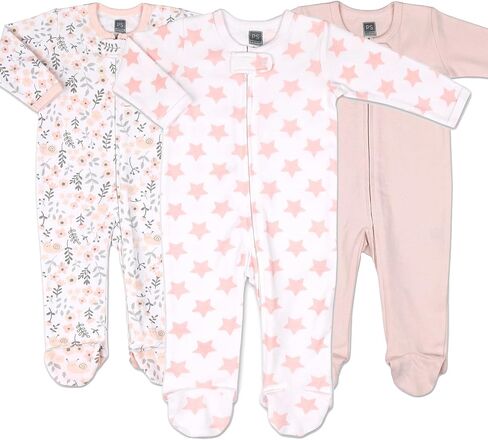 The Peanutshell Baby Sleepers for Girls Set of 3 - Soft Cotton Footed Pajamas for Newborns, Infants & Toddlers - Flower in Kuwait