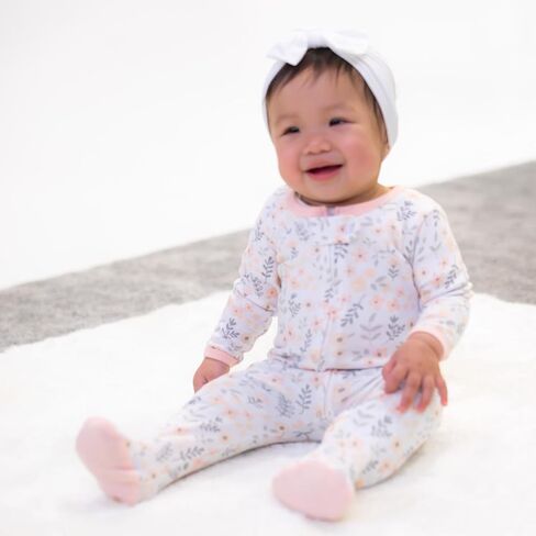 The Peanutshell Baby Sleepers for Girls Set of 3 - Soft Cotton Footed Pajamas for Newborns, Infants & Toddlers - Flower in Kuwait
