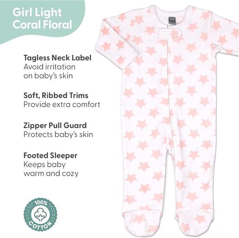 The Peanutshell Baby Sleepers for Girls Set of 3 - Soft Cotton Footed Pajamas for Newborns, Infants & Toddlers - Flower in Kuwait