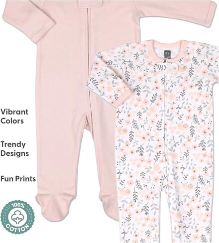The Peanutshell Baby Sleepers for Girls Set of 3 - Soft Cotton Footed Pajamas for Newborns, Infants & Toddlers - Flower in Kuwait