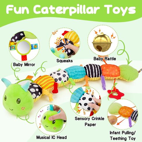 Topsochir Baby Caterpillar Toys 0-3-6 Month Musical Stuffed Animal Plush Tummy Time Toy for Infant 6-12 Month Teething Sensory Toy with Crinkle Rattle Babies 0 2 3 4 5 6 Month Newborn Birthday Gifts in Kuwait