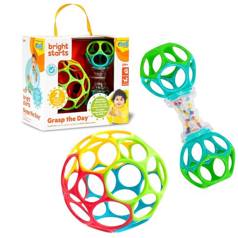 Bright Starts Easy-Grasp Oball Bundle Gift Set - Grasp The Day, Ball and Rattle Toys 2-Pack, BPA Free, Unisex, Newborn+ in Kuwait
