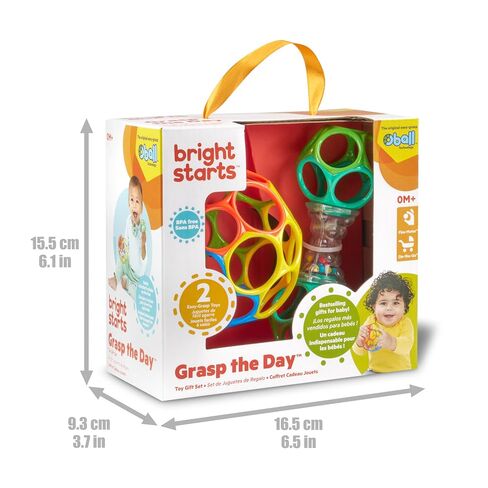 Bright Starts Easy-Grasp Oball Bundle Gift Set - Grasp The Day, Ball and Rattle Toys 2-Pack, BPA Free, Unisex, Newborn+ in Kuwait