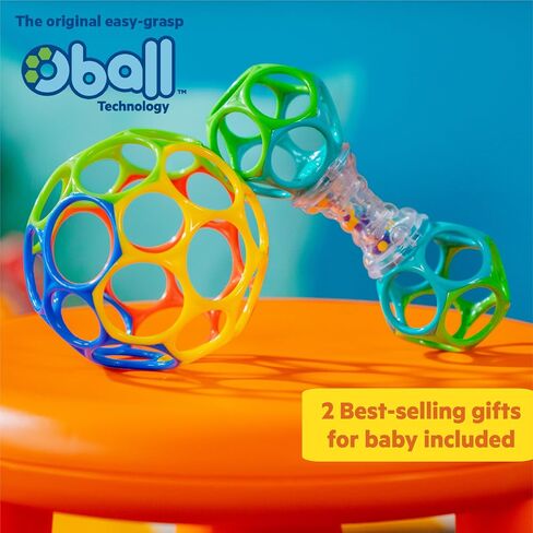 Bright Starts Easy-Grasp Oball Bundle Gift Set - Grasp The Day, Ball and Rattle Toys 2-Pack, BPA Free, Unisex, Newborn+ in Kuwait