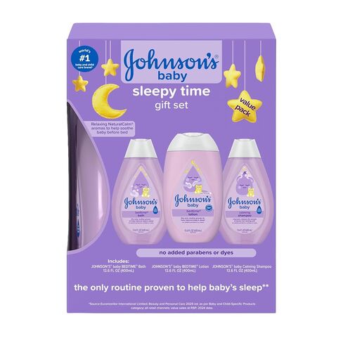 Johnson's Baby Sleepy Time Gift Set with Calming Bedtime Bath, Bedtime Lotion & Calming Shampoo, Baby Bedtime Essentials with Relaxing NaturalCalm Aromas, Hypoallergenic, 3 Items in Kuwait