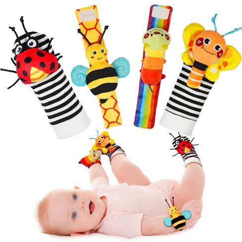 Infinno Baby Wrist Rattle Socks and Foot Finder Set, Perfect Baby Toys for 0-12 Months Newborn Boys and Girls As Shower Gifts, Garden Bug Series in Kuwait
