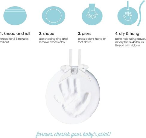 DIY Baby Handprint Ornament Kit, No Mess Keepsake, White | Footprint or Handprint Keepsake Impression, Hanging Nursery Decor, Baby’s First Christmas Gift in Kuwait