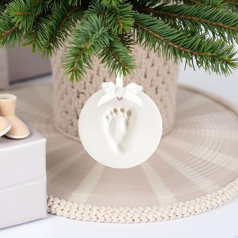 DIY Baby Handprint Ornament Kit, No Mess Keepsake, White | Footprint or Handprint Keepsake Impression, Hanging Nursery Decor, Baby’s First Christmas Gift in Kuwait