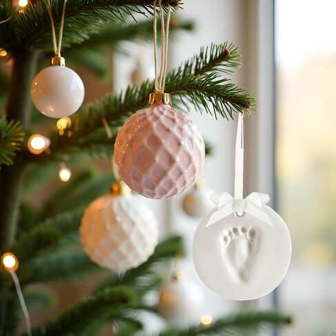 DIY Baby Handprint Ornament Kit, No Mess Keepsake, White | Footprint or Handprint Keepsake Impression, Hanging Nursery Decor, Baby’s First Christmas Gift in Kuwait