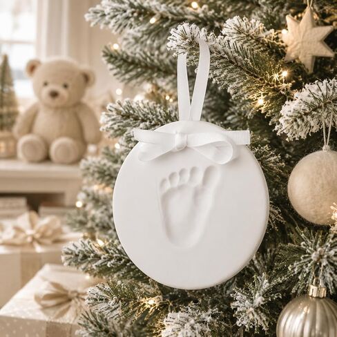DIY Baby Handprint Ornament Kit, No Mess Keepsake, White | Footprint or Handprint Keepsake Impression, Hanging Nursery Decor, Baby’s First Christmas Gift in Kuwait