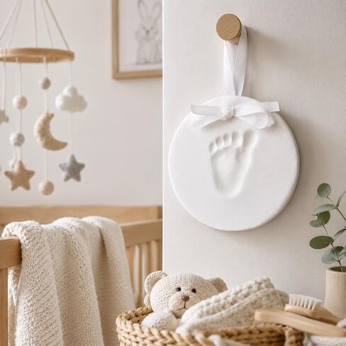 DIY Baby Handprint Ornament Kit, No Mess Keepsake, White | Footprint or Handprint Keepsake Impression, Hanging Nursery Decor, Baby’s First Christmas Gift in Kuwait