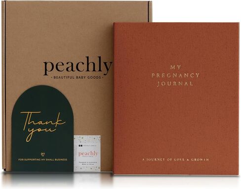 Peachly Pregnancy Journal for First Time Moms - Linen Memory Book | Gift-boxed 110-page maternity keepsake & pregnancy scrapbook. Bump photo pages, hospital & newborn checklists, archival paper in Kuwait