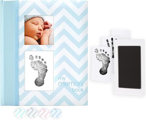 Pearhead Baby Memory Book, First 5 Years Baby Milestone Book, Pregnancy Journal, Gender Neutral Newborn Keepsake, With Clean-Touch Ink Pad For Baby's Handprint or Footprint, Pink Chevron in Kuwait