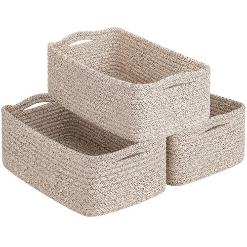 Goodpick 3-Pack Rope Storage Baskets for Gifts,11 x 7 x 4.5 in | Empty Baskets for Shelves, Dog Toy Basket, Closet Baskets for Organizing, Empty Baskets for Gifts, White & Light Brown in Saudi Arabia