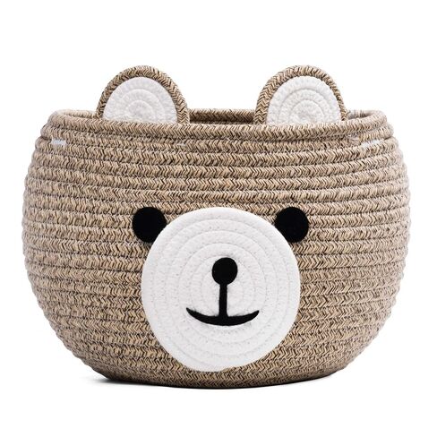CherryNow Baby Basket for Gifts Empty, Cute Bear Design, Light Brown | 10.5" x 8.5" Baby Shower Basket for Kids Boys Newborn Storage, Toy Basket for Living Room Nursery Décor, Soft Cotton Rope in Saudi Arabia