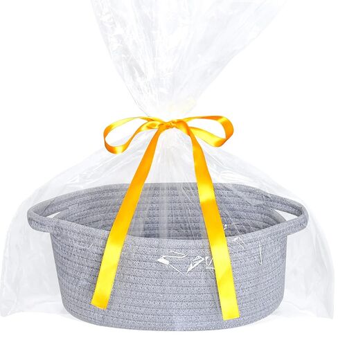 ABenkle Woven Rope Gift Basket with Handles, Storage Basket 12x8x5 White | Gift & storage basket for baby shower, graduation, housewarming, nursery organization | durable | includes ribbon & gift bag in Kuwait