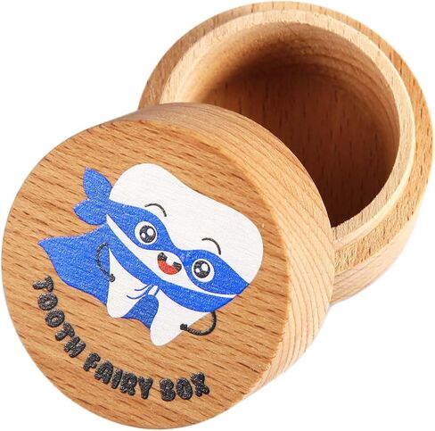 Tooth Fairy Box, Colored Tooth Box for Boys Cute Wooden Tooth Fairy Keepsake Lost Teeth Holder to Put Under Pillow for Birthday Baby Shower in Kuwait
