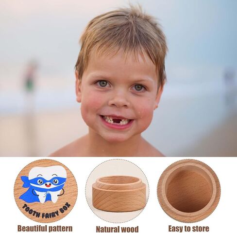 Tooth Fairy Box, Colored Tooth Box for Boys Cute Wooden Tooth Fairy Keepsake Lost Teeth Holder to Put Under Pillow for Birthday Baby Shower in Kuwait