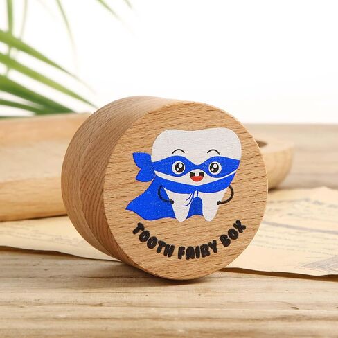 Tooth Fairy Box, Colored Tooth Box for Boys Cute Wooden Tooth Fairy Keepsake Lost Teeth Holder to Put Under Pillow for Birthday Baby Shower in Kuwait