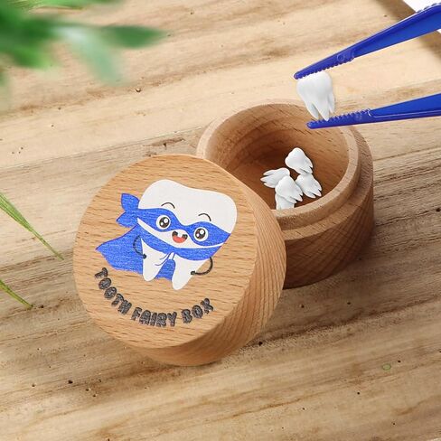 Tooth Fairy Box, Colored Tooth Box for Boys Cute Wooden Tooth Fairy Keepsake Lost Teeth Holder to Put Under Pillow for Birthday Baby Shower in Kuwait
