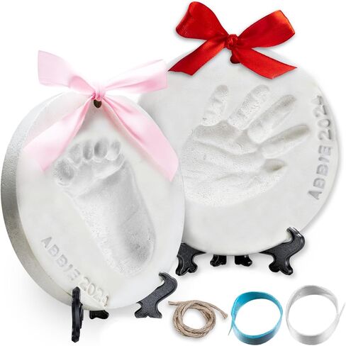 Little Hippo Baby Ornament Keepsake Kit (Newborn Bundle) - 2 Easels, 4 Ribbons & Letters! Handprint and Footprint Clay Casting Kit for Baby Shower Gifts, Boys & Girls in Kuwait