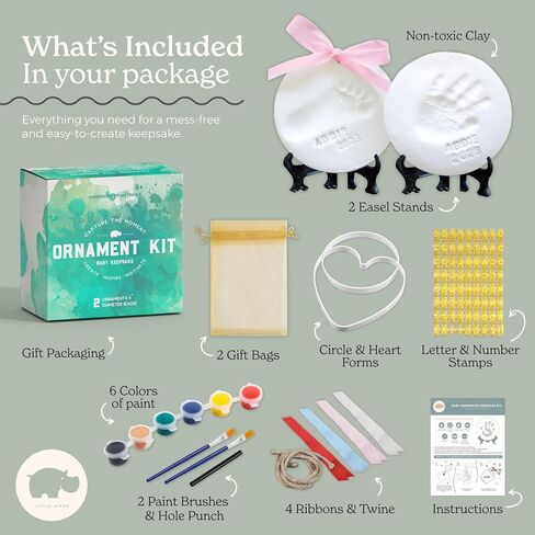 Little Hippo Baby Ornament Keepsake Kit (Newborn Bundle) - 2 Easels, 4 Ribbons & Letters! Handprint and Footprint Clay Casting Kit for Baby Shower Gifts, Boys & Girls in Kuwait