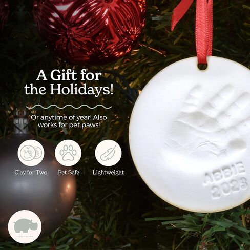 Little Hippo Baby Ornament Keepsake Kit (Newborn Bundle) - 2 Easels, 4 Ribbons & Letters! Handprint and Footprint Clay Casting Kit for Baby Shower Gifts, Boys & Girls in Kuwait