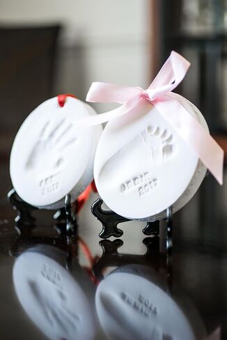 Little Hippo Baby Ornament Keepsake Kit (Newborn Bundle) - 2 Easels, 4 Ribbons & Letters! Handprint and Footprint Clay Casting Kit for Baby Shower Gifts, Boys & Girls in Kuwait