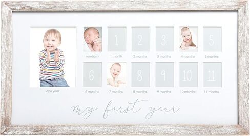Pearhead My First Year Photo Moments, Baby's First Twelve Months Photo Collage and Gender Neutral Keepsake, Ideal for Baby Shower, New Mom Gift and Nursery Decor, 13 Photo Inserts, White | 13 Picture Inserts, Monthly Milestone Collage Keepsake, Gender-Neu in Kuwait