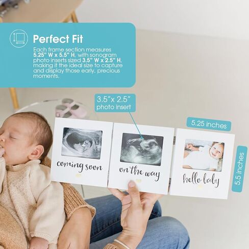 Pearhead Triple Sonogram Keepsake Photo Frame, Gender Neutral Ultrasound Keepsake, Ideal Pregnancy Gift For First Time Moms, Baby Shower and Nursery Decor, 3.5"x2.5" Photo Insert, White in Kuwait
