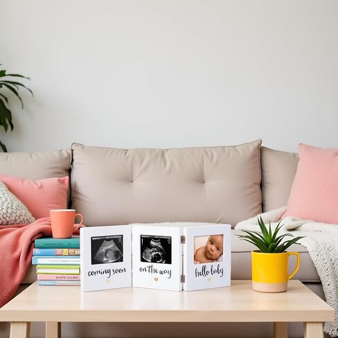 Pearhead Triple Sonogram Keepsake Photo Frame, Gender Neutral Ultrasound Keepsake, Ideal Pregnancy Gift For First Time Moms, Baby Shower and Nursery Decor, 3.5"x2.5" Photo Insert, White in Kuwait