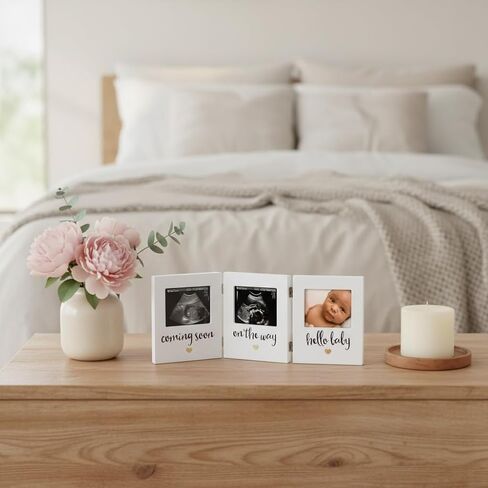 Pearhead Triple Sonogram Keepsake Photo Frame, Gender Neutral Ultrasound Keepsake, Ideal Pregnancy Gift For First Time Moms, Baby Shower and Nursery Decor, 3.5"x2.5" Photo Insert, White in Kuwait