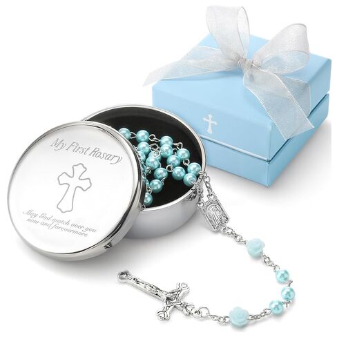 Baptism Gifts for Girl - My First Rosary with Silver-Plated Keepsake Box, Catholic Christening Gift Set, Pink Rosary for Kids, Baptism, First Communion & Baby Dedication Gifts for Girls from Godparent in Saudi Arabia