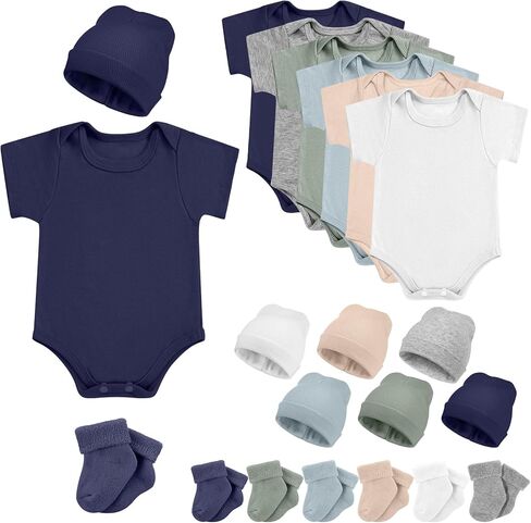 Glitopper 6 Pack Preemie Bodysuit Set Preemie Clothes Cotton Hat Socks Newborn Baby Layette Gift Set for Nicu Girls Boys in Kuwait
