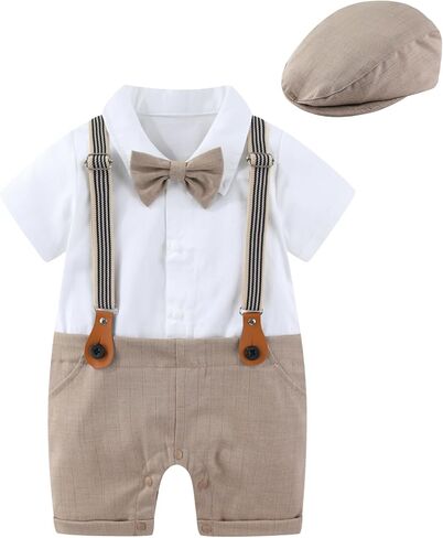 Baby Boy Gentleman Formal Jumpsuit Outfits Tuxedo Bowtie Romper Clothes Baptism Outfit Wedding Suit 0-18 Months in Kuwait