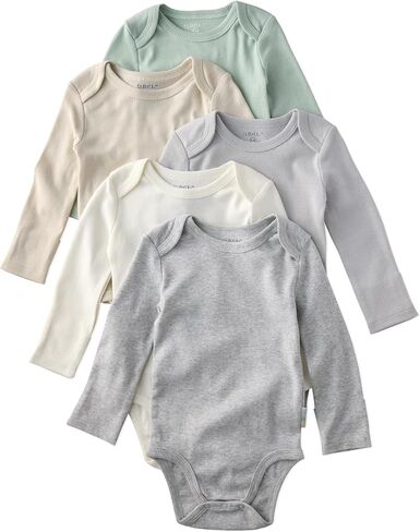 Butterblu Blake 5-Pack Long Sleeve Bodysuits​ 100% Organic Cotton, Unisex | GOTS certified Organic Cotton for Baby Girls, Boys, Unisex, Easy Snap On Closure, Made to Match Colors for Gifts in Kuwait