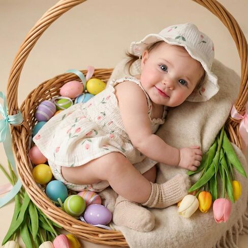 Baby Girl Smocked Romper Dress Summer Outfit Clothes | Baby Girl Floral Outfit with Hat,Snap Closure,Soft Breathable Cotton,Vintage,Photoshoot,Party,Baptism,Wedding,Birthday in Saudi Arabia