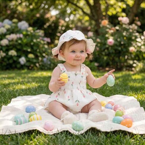Baby Girl Smocked Romper Dress Summer Outfit Clothes | Baby Girl Floral Outfit with Hat,Snap Closure,Soft Breathable Cotton,Vintage,Photoshoot,Party,Baptism,Wedding,Birthday in Saudi Arabia