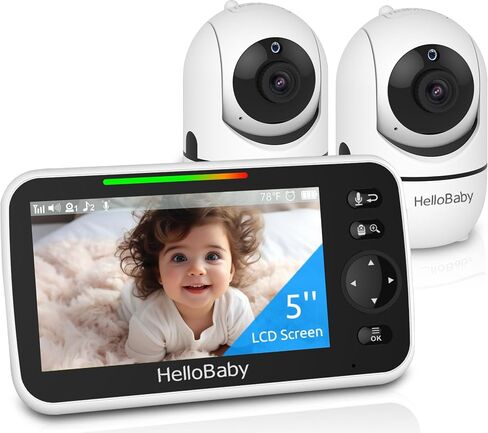 HelloBaby No WiFi Baby Monitor 5" Screen 30-Hour Battery Pan-Tilt-Zoom Video Upgrade with Camera and Audio, Night Vision, VOX, 2-Way Talk, 8 Lullabies and 1000ft Range, HB6550 in Kuwait