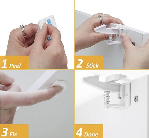 [12-Pack] Invisible Baby Proofing Cabinet Locks - No Drill Child Safety Drawer Latches - Adhesive Childproof Latch for Cabinets, Kitchen & Furniture - Secure Toddler & Infant Safety No Tools Required in Kuwait