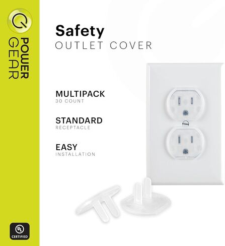Power Gear Child Safety Electrical Outlet Covers, Tamper‑Resistant Plug Protectors for Standard Wall Outlets, Baby‑Proof & Child‑Proof Safety Caps, Clear, 30 Pack, 51175 | Secure Outlet Plugs for Baby Proofing & Child Proofing, Reusable, Durable Plastic,  in Kuwait