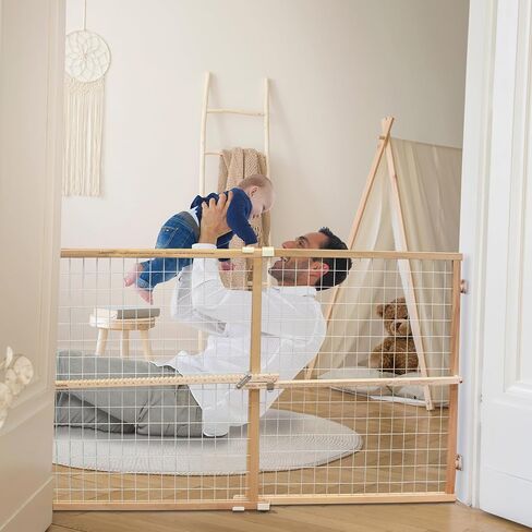 Toddleroo by North States - Extra-Wide Wire Mesh Wooden Baby Gate: Pressure Mounted Baby Gate for Doorways - Adjustable 29.5 to 50 Inches Wide - 31 Inches Tall in Kuwait