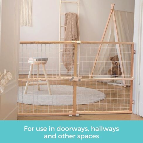 Toddleroo by North States - Extra-Wide Wire Mesh Wooden Baby Gate: Pressure Mounted Baby Gate for Doorways - Adjustable 29.5 to 50 Inches Wide - 31 Inches Tall in Kuwait