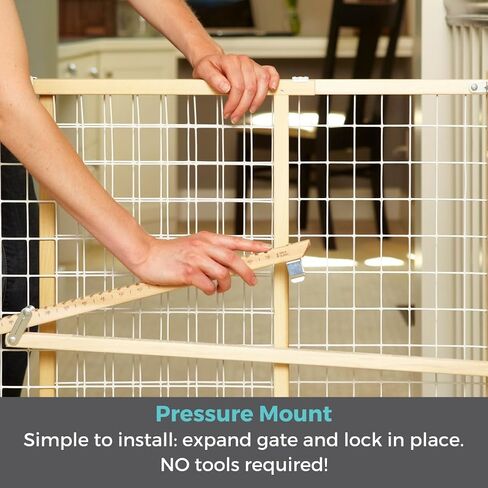 Toddleroo by North States - Extra-Wide Wire Mesh Wooden Baby Gate: Pressure Mounted Baby Gate for Doorways - Adjustable 29.5 to 50 Inches Wide - 31 Inches Tall in Kuwait