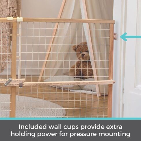 Toddleroo by North States - Extra-Wide Wire Mesh Wooden Baby Gate: Pressure Mounted Baby Gate for Doorways - Adjustable 29.5 to 50 Inches Wide - 31 Inches Tall in Kuwait
